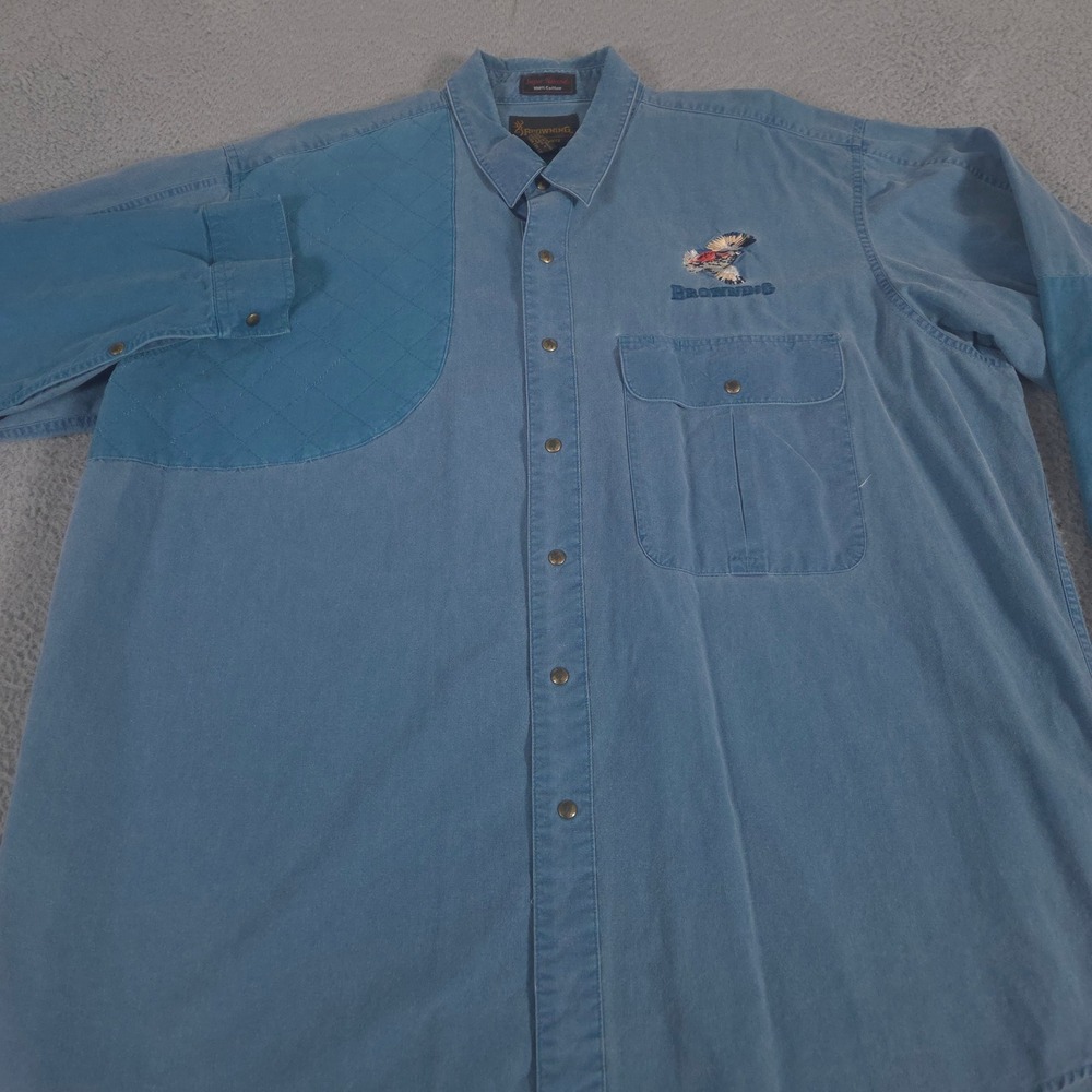 VINTAGE Browning Shirt Mens 2XL Blue Super Naturals Shooting Quilted Pad 90s